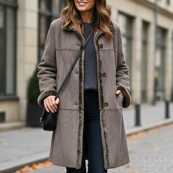 Novelti Jackets & Blazers - NOVELTI Vintage Sage Olive Green Faux Suede Coat Boho Cottagecore Penny Lane Y2K